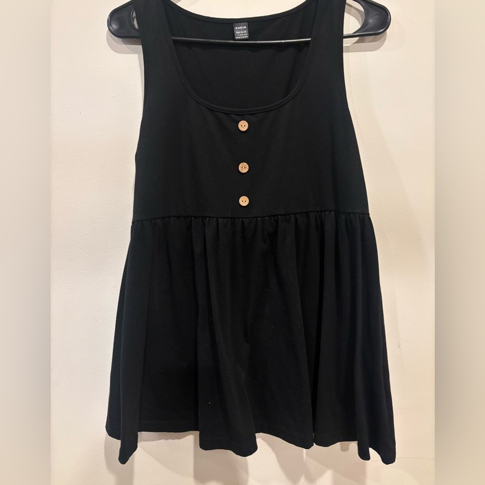 Black Sleeveless Button Babydoll Dress
